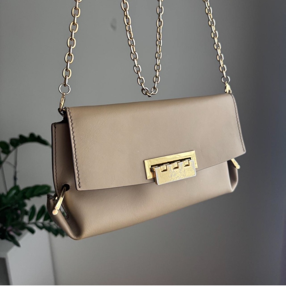Zac Posen Beige Leather Shoulder Bag with Gold Chain
